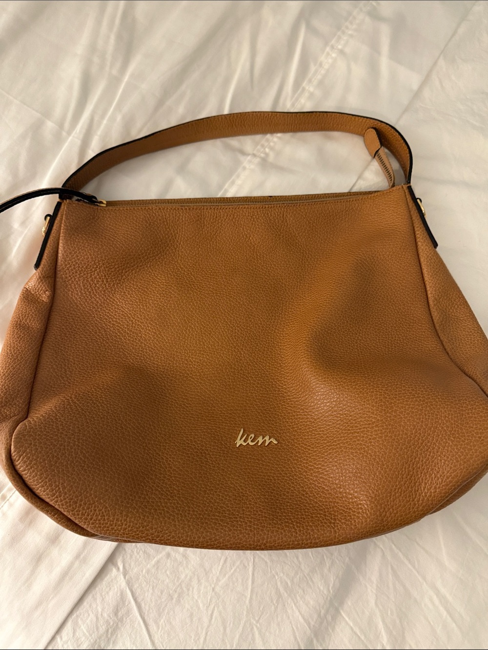 Kem Tan Shoulder Bag with Gold Logo